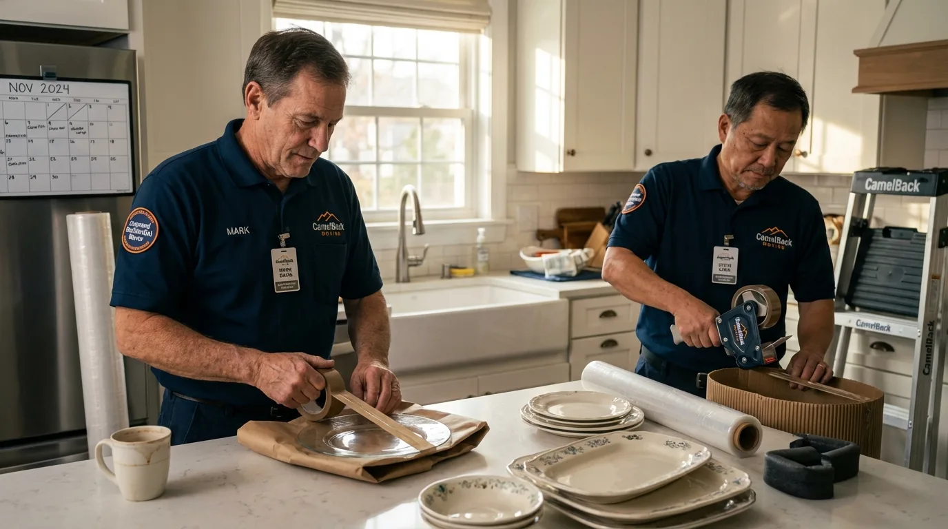 Professional crew packing kitchen dishware in Frederick, MD
